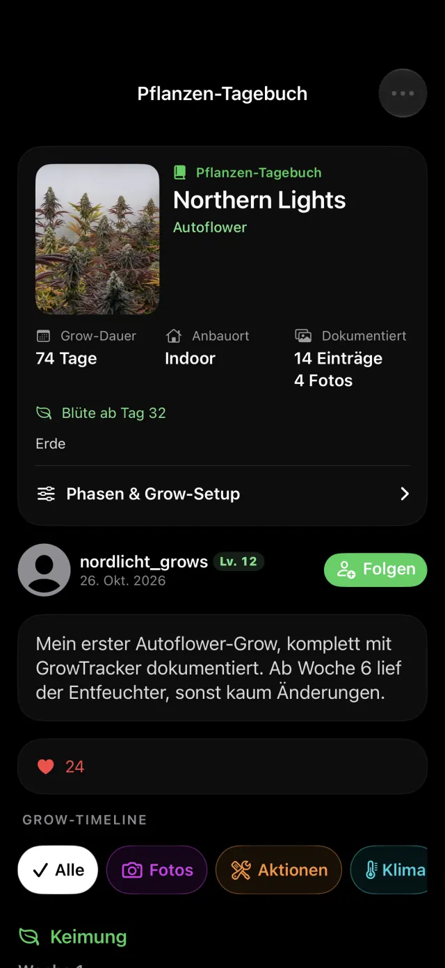 Öffentliches Pflanzen-Tagebuch von Northern Lights in der Community: Titelfoto, Grow-Dauer, Anbauort, Beschreibung, Likes und Grow-Timeline